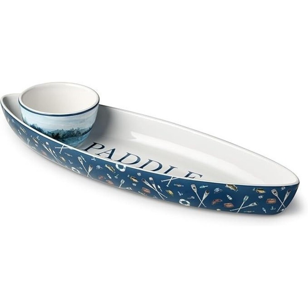 Wake at the Lake 2-Piece 5.5 In. Black Ceramic Chip and Dip Servers